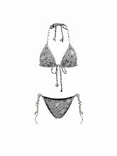 Halter Neckline Floral Beaded Triangle Tie Side Bikini Set