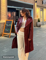 Faux Leather Trench Coat With Belt