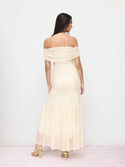 Mesh Floral Off-shoulder Ruched Mermaid Maxi Dress