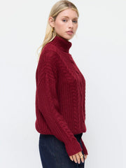 Cable Knit Turtleneck Long Sleeve Oversized Top