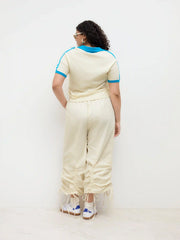 Knit V-neck Contrasting Binding Mid-length Sleeve Top Curve & Plus