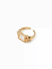 CLOCK & RHINESTONE OPEN RING