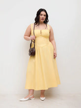 Cotton-blend Square Neck Lace Up Ruffle Maxi Dress Curve & Plus