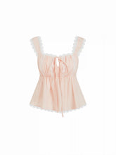Cotton Lace Trim Tie Front Cami Top
