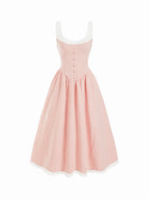 Gingham Square Neckline Lace Up Maxi Dress