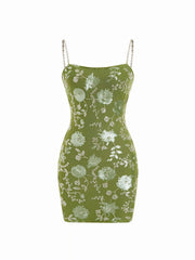 Sequin Floral Chain Strap Mini Dress