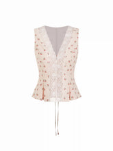 Cotton Floral V-neck Lace Trim Peplum Blouse