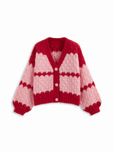 Knit Crochet V-neck Two Tone Oversized Cardigan