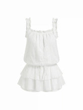 Cotton Square Neck Lace Textured Ruffled Drawstring Lettuce Trim Romper