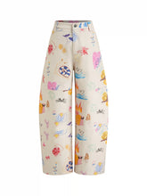 Cotton-blend Mid Rise Snail Graphic Barrel-leg Trousers