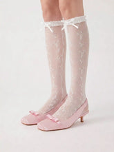 BOWKNOT CRIMPED TRIM LACE OVER THE KNEE SOCKS