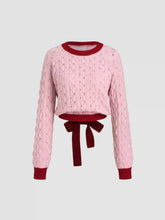 Wool-blend Contrasting Binding Tie Back Hollow Out Sweater