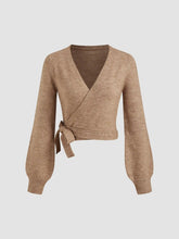 Knitted V-neck Solid Knotted Wrap Cardigan