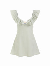 Cotton-blend Sweetheart Beaded Striped Mini Dress