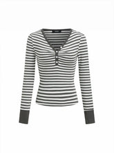 Cotton-blend Jacquard V-Neck Striped Ruched Tee