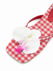 FLOWER & GINGHAM SQUARE TOE FLIP-FLOP SLIPPERS