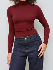 Thermal Cotton-blend Stand Collar Solid Long Sleeve Tee