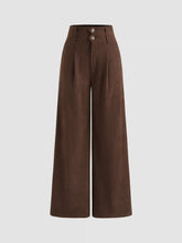 Corduroy High Rise Solid Pleated Double Button Pocket Wide Leg Trousers