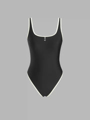 U-neckline Contrast Binding Metal Anchor Detail One Piece Swimsuit