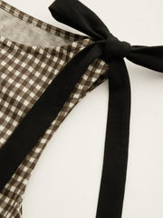 Cotton-blend Boat Neck Gingham Bowknot Tank Top Curve & Plus