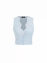 Jacquard V-neck Floral Broderie Anglaise Textured Blouse