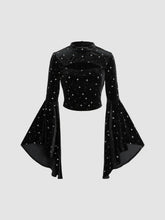 Velvet Star Pattern Bell Sleeve Crop Top