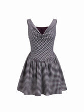 Cowl Neck Plaid Zipper Flared Mini Dress
