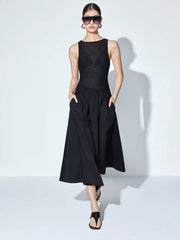 Cotton Boat Neck Ruched Low Rise A-line Maxi Dress