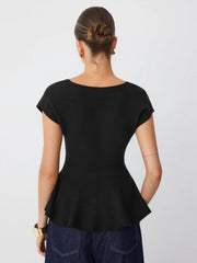 Jersey V-neck Short Sleeve Ruffle Hem Top