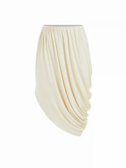 Draped Asymmetrical Bubble Hem Low Rise Midi Skirt