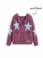 Knit Wool-blend Hooded Star Oversized Cardigan