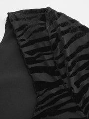 Velvet Zebra Striped Sweetheart Neck Bell Sleeve Knotted Midi Dress