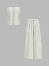 Cotton-blend Stripe Bandeau & Knotted Wide Leg Trousers Set