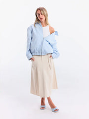 Cotton-blend Mid Rise Pleated Raw Hem Midi Skirt