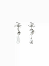FLOWER & FAUX PEARL DROP EARRINGS