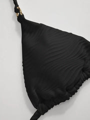 Texture Halter Neckline Tie Side Bikini Set