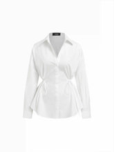 Cotton-blend Long Sleeve Drawstring Blouse