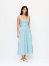 Cotton Broderie Anglaise Sculptural Square Neck Cut Out Flared Maxi Dress