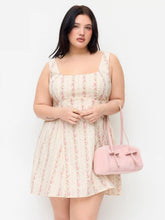 Cotton Floral Square Neck Bowknot Flared Mini Dress Curve & Plus