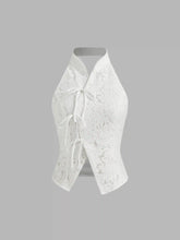 Lace Mandarin Collar Bowknot Split Tank Top