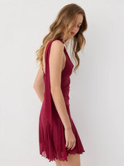 Mesh Halter Neckline Ruched Ruffle Hem Mini Dress With Scarf