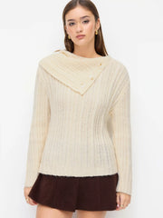 Knit Asymmetrical Neck Long Sleeve Top