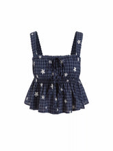 Cotton-blend Gingham Floral Lace Trim Tie Front Crop Cami Blouse