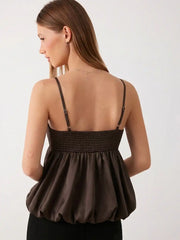 Satin Bowknot Bubble Hem Cami Top