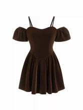 Velvet Off-shoulder Puff Sleeve Lace Up Mini Dress