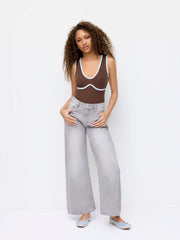 Cotton-blend Scoop Neck Colorblock Bodysuit