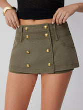 Cotton-blend Low Rise Metal Detail Button A-line Mini Skort
