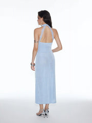 Textured Cowl Neck Lace Panel Mermaid Maxi Dress