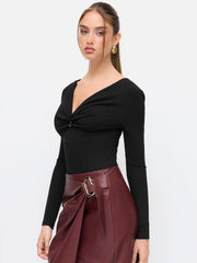 V-neck Long Sleeve Ruched Bodysuit