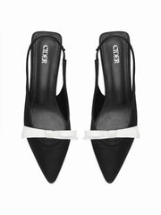 POINTED TOE BOWKNOT SLINGBACK KITTEN HEELS